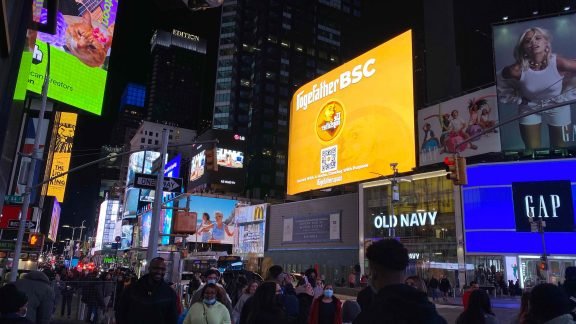 Dogecoin Cryptocurrency Times Square Advertising